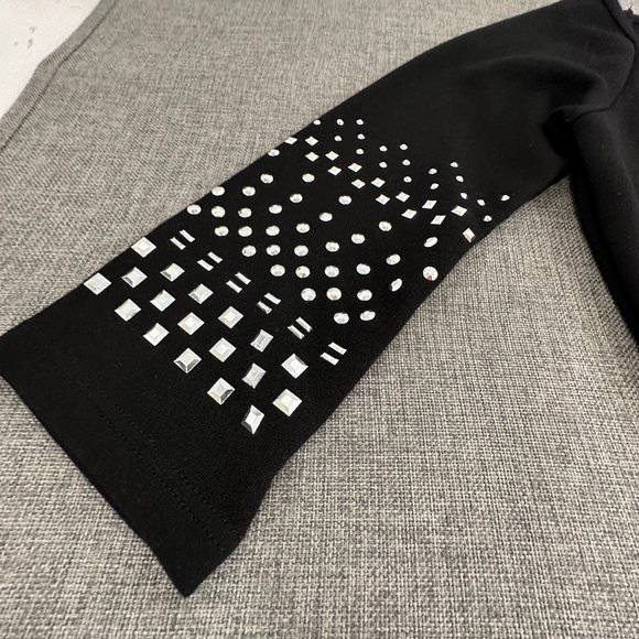 Venus Black Dress‎ Silver Studs Size XS Round Neck Viscose Polyester Elastan - Picture 7 of 12